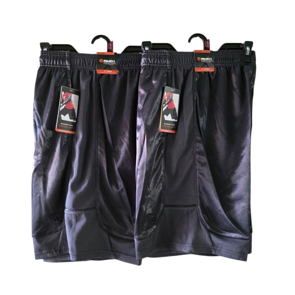 AND1 Men's Baggy Athletic Dark Gray Basketball Shorts Sz S NWT 2-Piece Bundle